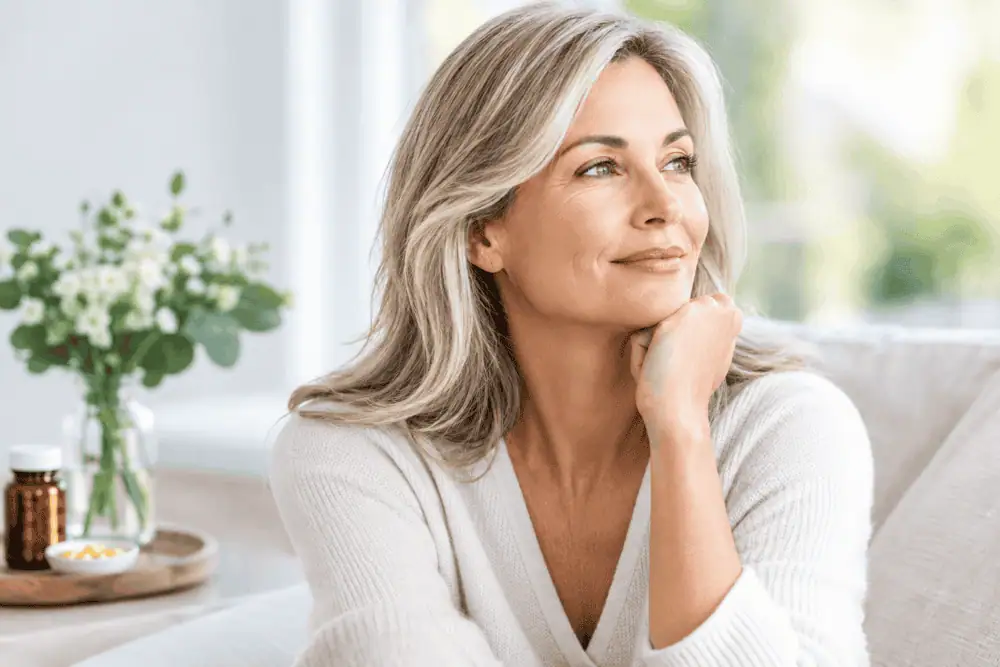 Mature woman smiling comfortably after receiving hormone replacement therapy in Stuart, FL